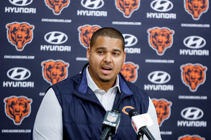 Chicago Bears general manager Ryan Poles speaks during a press conference